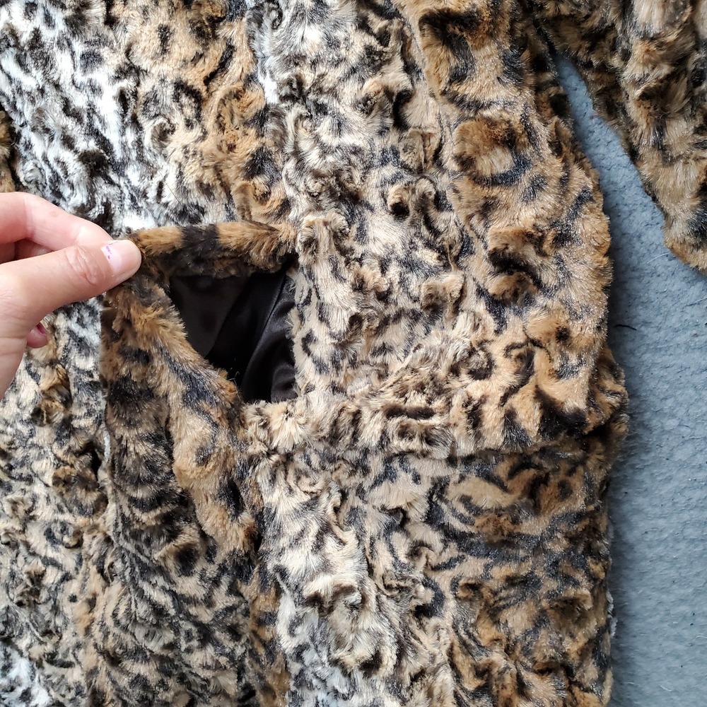Dennis by Dennis Basso Faux Fur Jacket Womens L Multi Leopard Print Shawl Collar - Picture 7 of 12